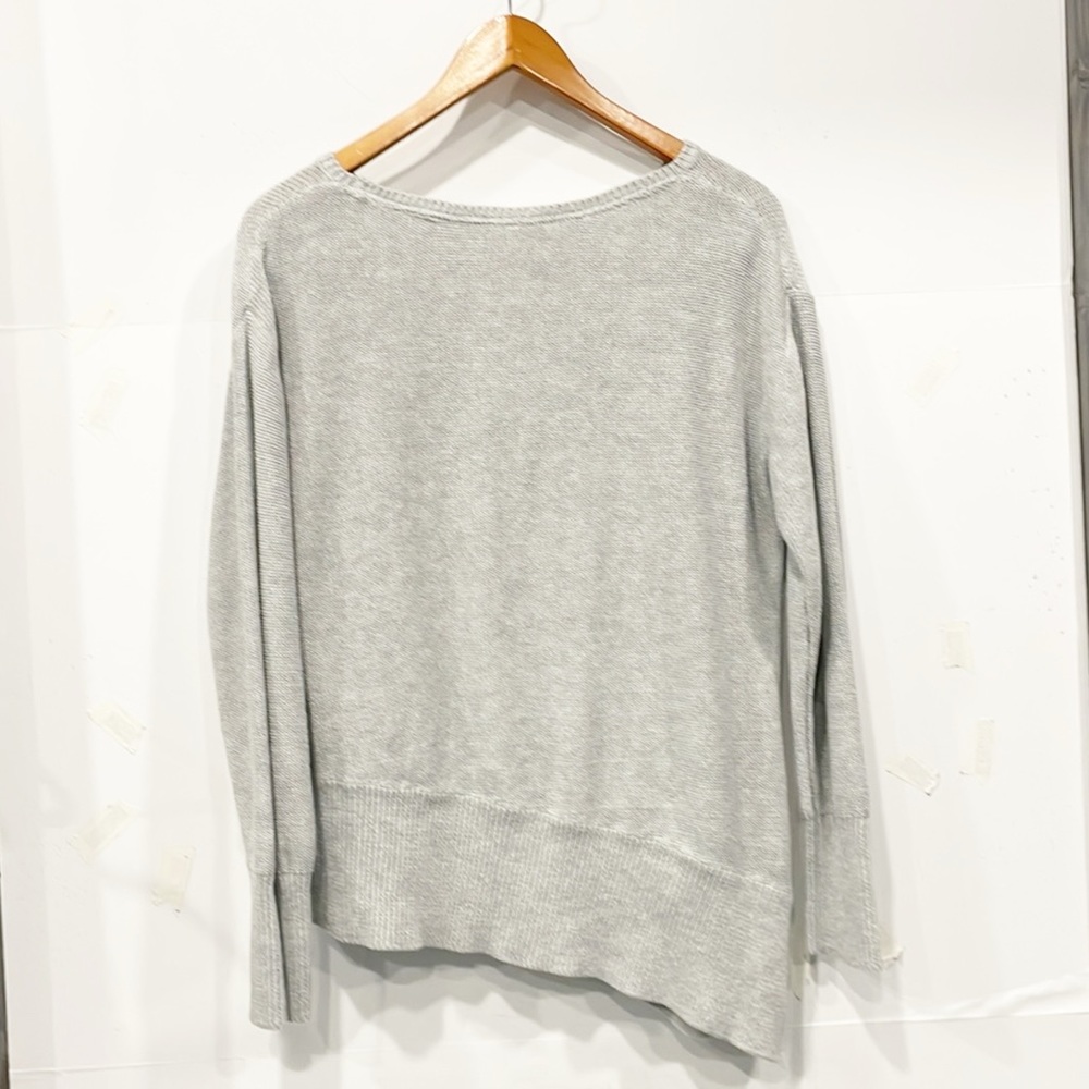 Sundance Sweater Women’s Linen Blend Asymmetrical Crew Neck Knit Gray Sz M